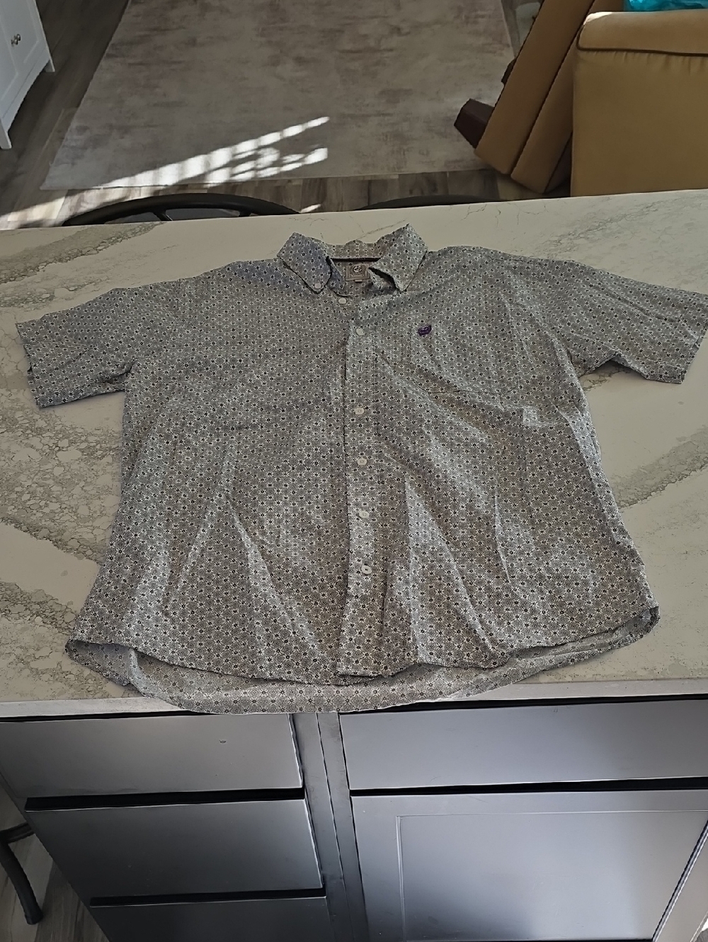Men's CINCH Short-Sleeve Patterned Button-Up Shirt - Gray And Purple